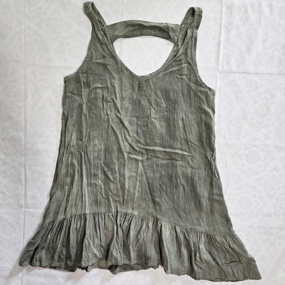 Braeve Womens S Green Tank Top Sleeveless Ruffle Hem Tunic Shirt Made In USA